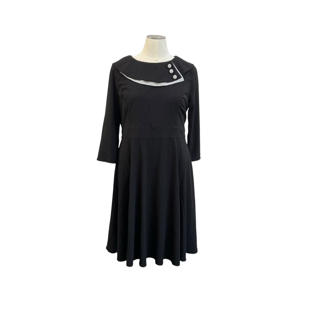 Hell Bunny Vixen Dress 4XL Black Retro Fit & Flare 3/4 Sleeve Gothic EUC